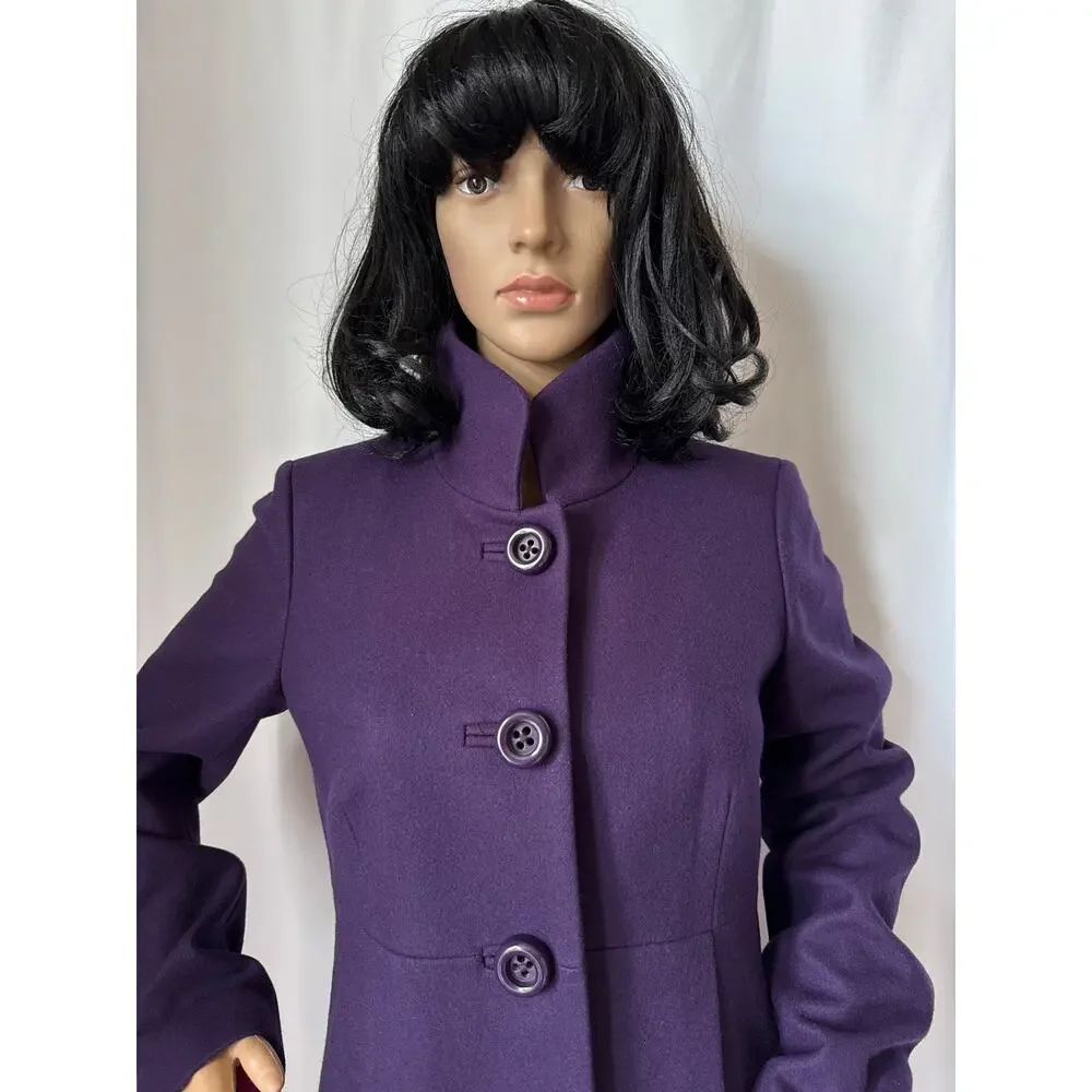 J. Crew Uptown Dress Purple coat pleated stand collar preppy size 2